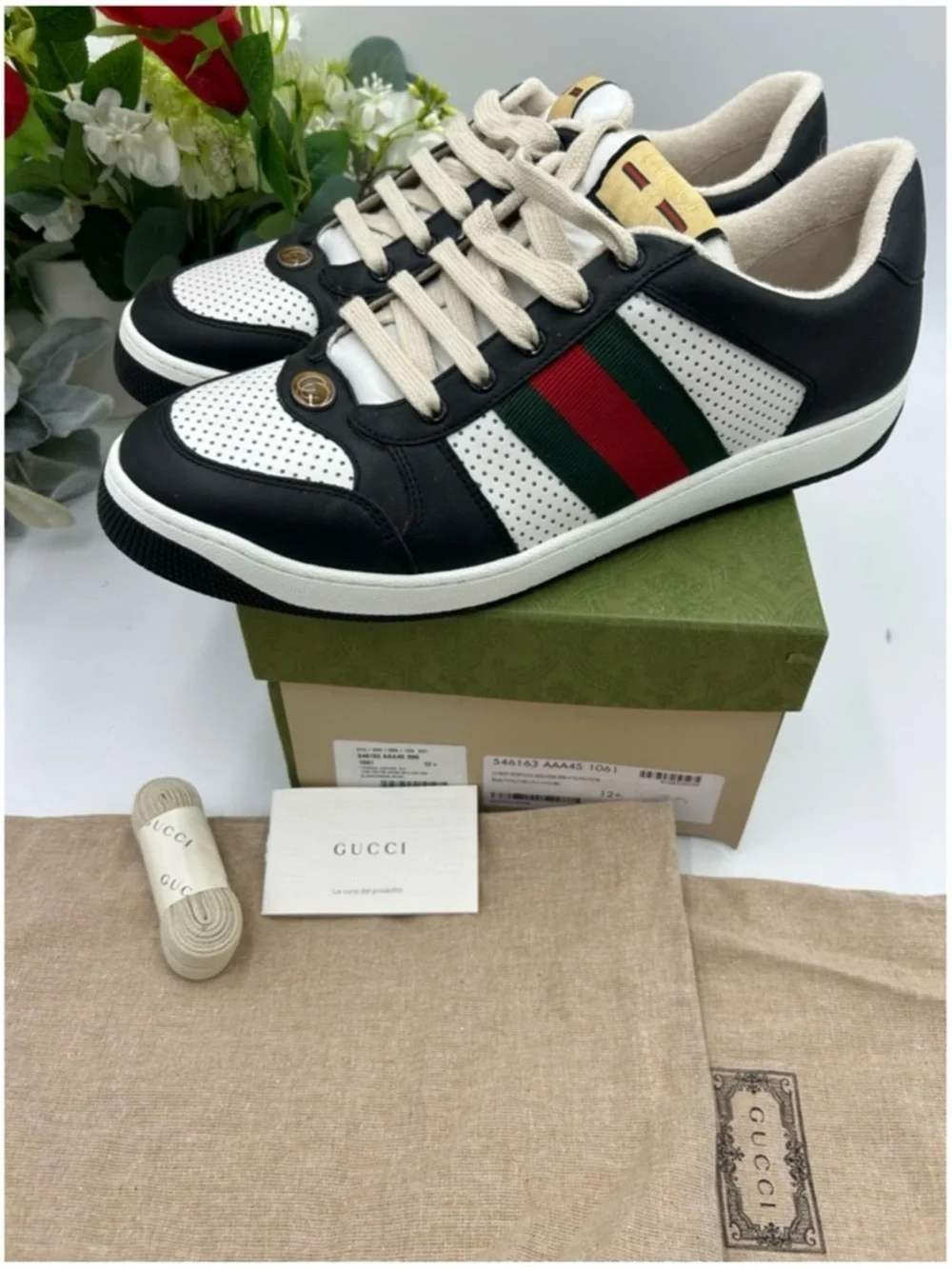Men's Gucci screener web stripe leather sneakers size 12.5 fits 13 US